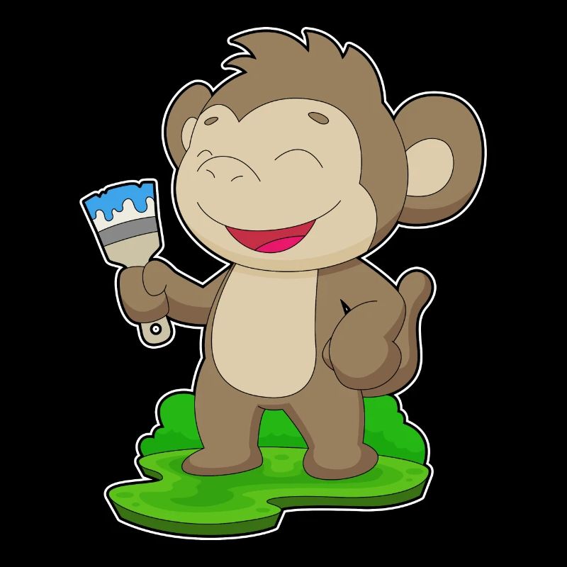 Monkey Painter Brush Painting