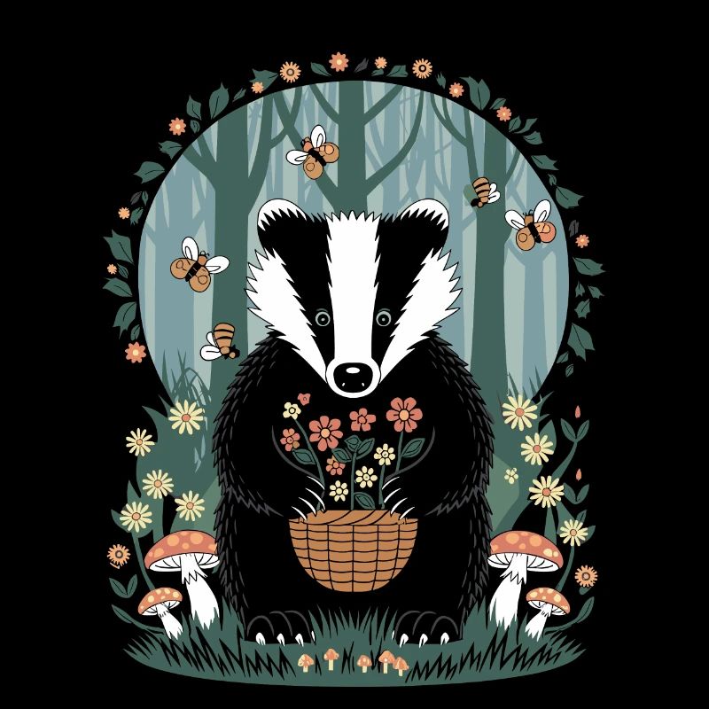 Cottagecore Dachs Mit Blumen Im Wald