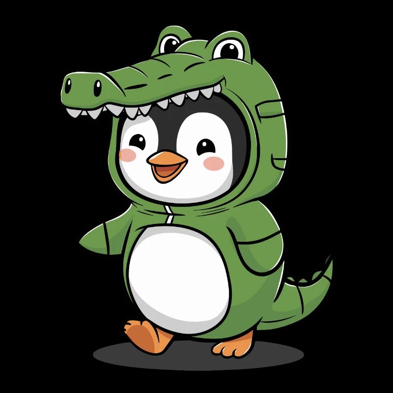 Pingouin mignon en costume de crocodile