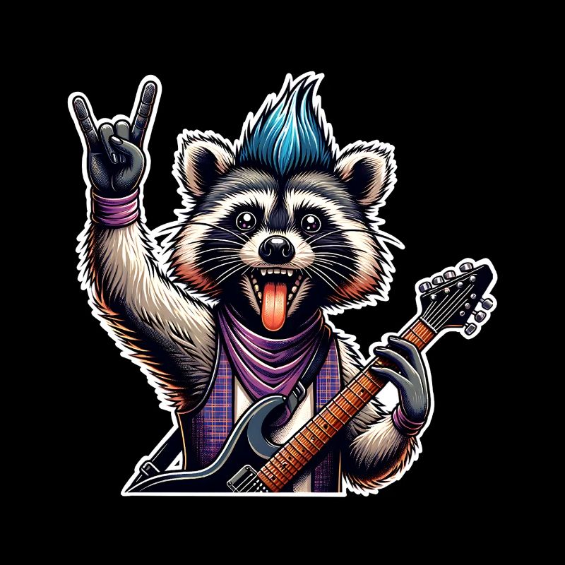 Waschbär Rock and Roll Gitarrist