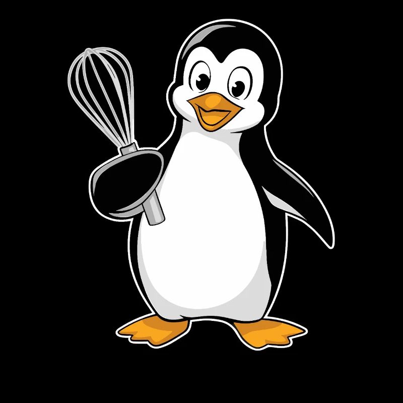 Cheerful penguin with whisk for