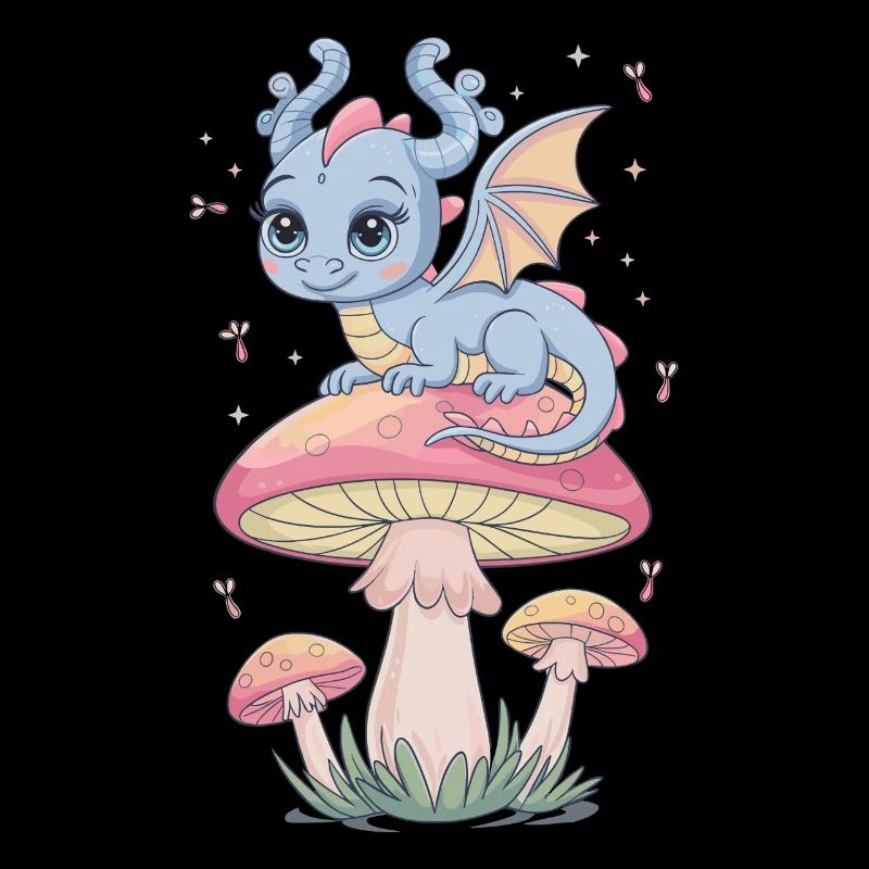 Dragon d’évasion fantaisiste sur champignon