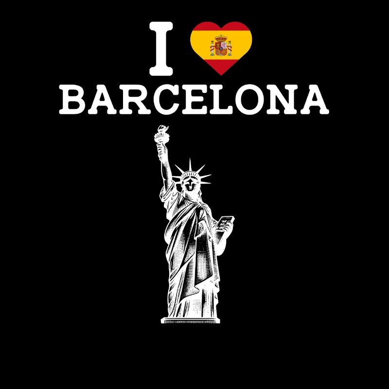 J’aime Barcelone Espagne Statue De La Liberté Drapeau Jeu De Mots