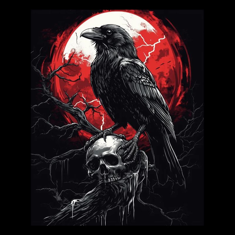 Rabe Totenkopf Mond Düster Gothic Schwarze Krähe