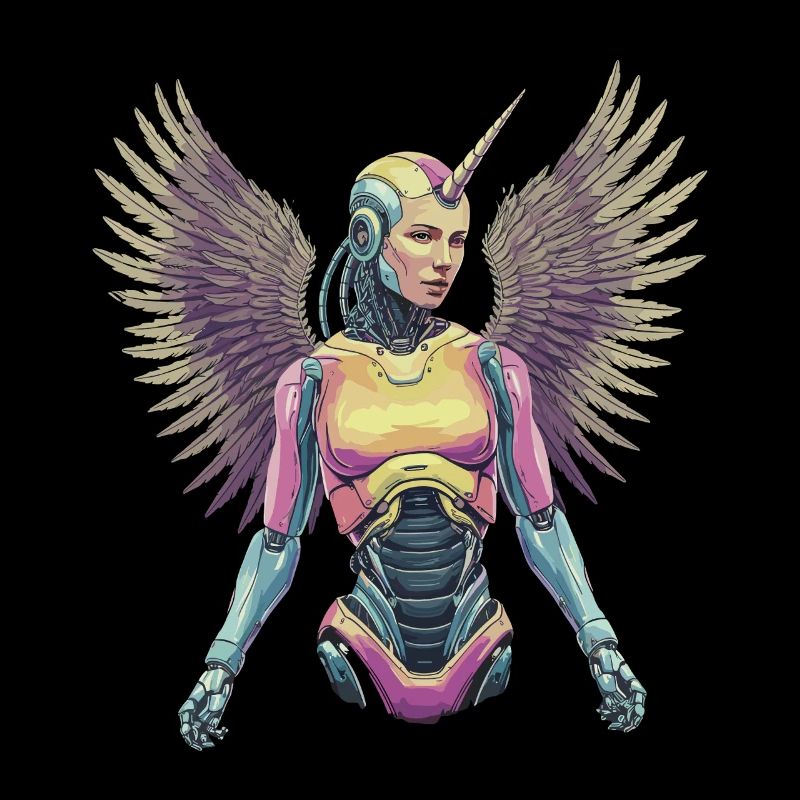 Futuristic Unicorn Angel with Robotics Wings
