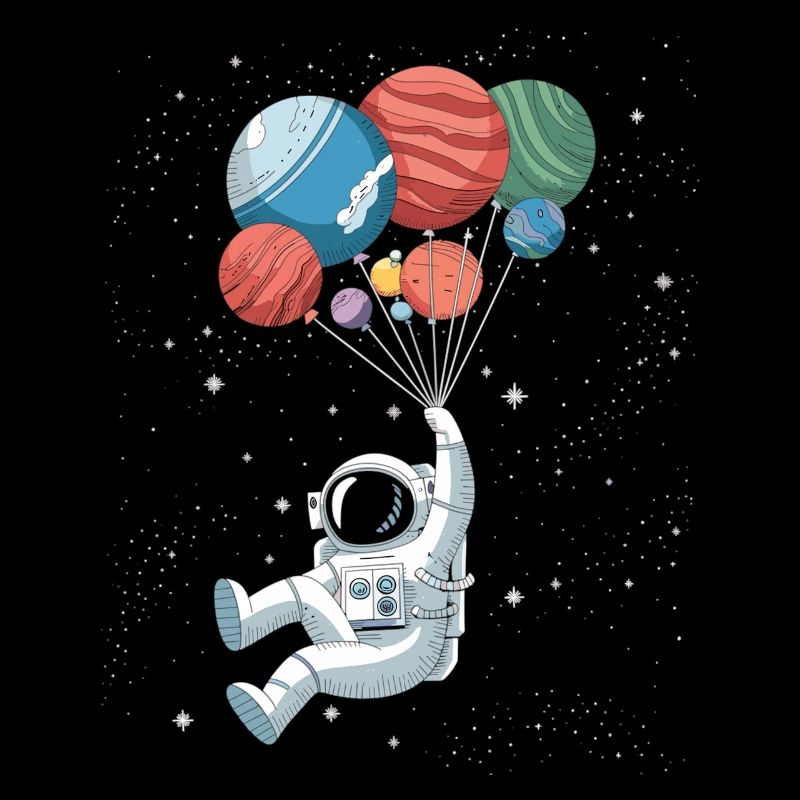 Astronaut with planetary balloons