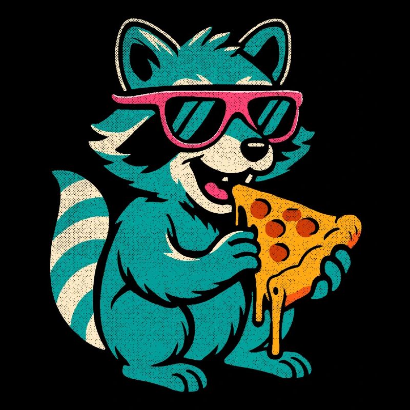 raton laveur en lunettes de soleil mangeant de la pizza