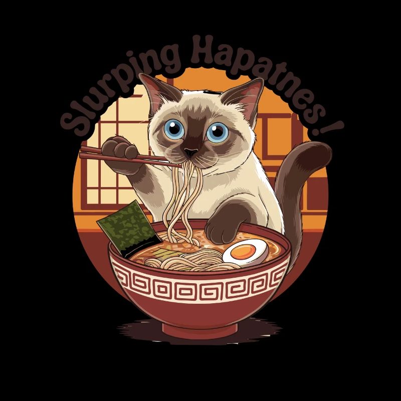Siamese Cat With Ramen Bowl Slurping Hapatnes