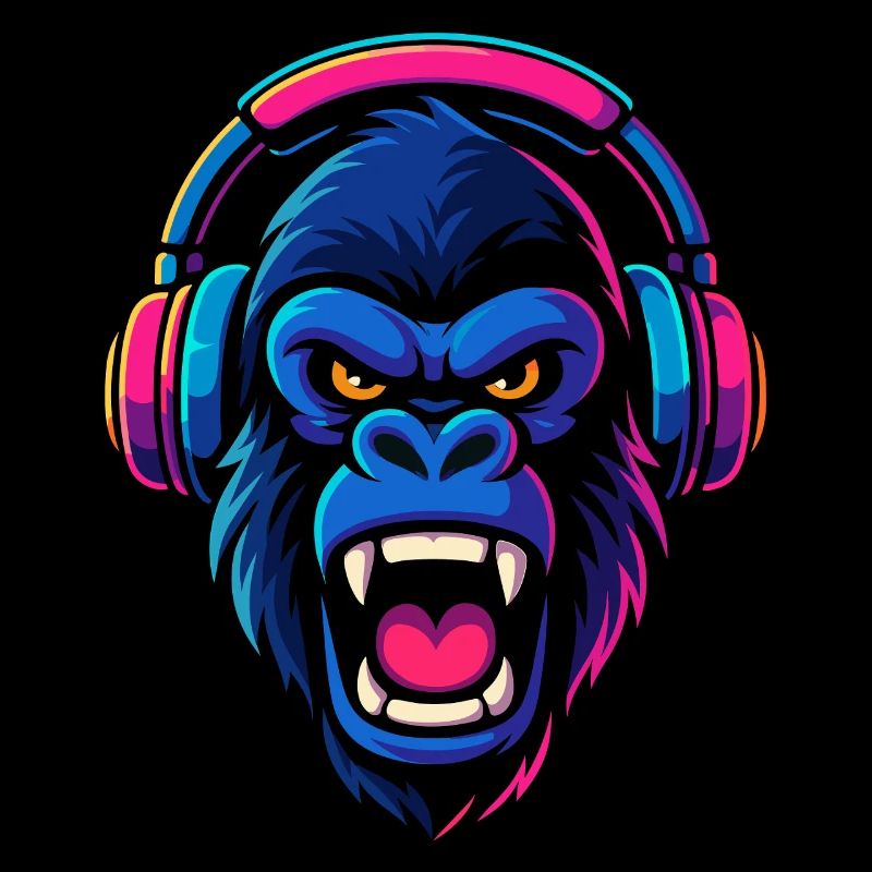 Neon Gorilla mit Kopfhörern