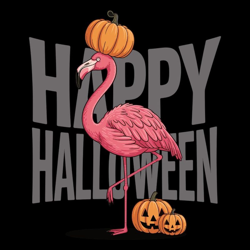 Flamant rose d’Halloween avec citrouille
