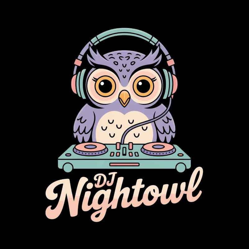 DJ Nightowl Eule Mit Kopfhörern Am Pult