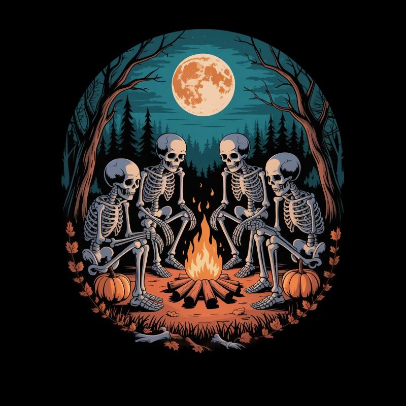 Skeleton Camper Hiker Bonfire Halloween Camping