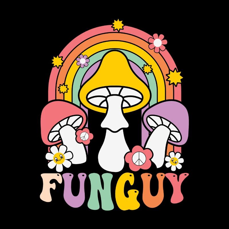Design de champignon funky avec arc-en-ciel