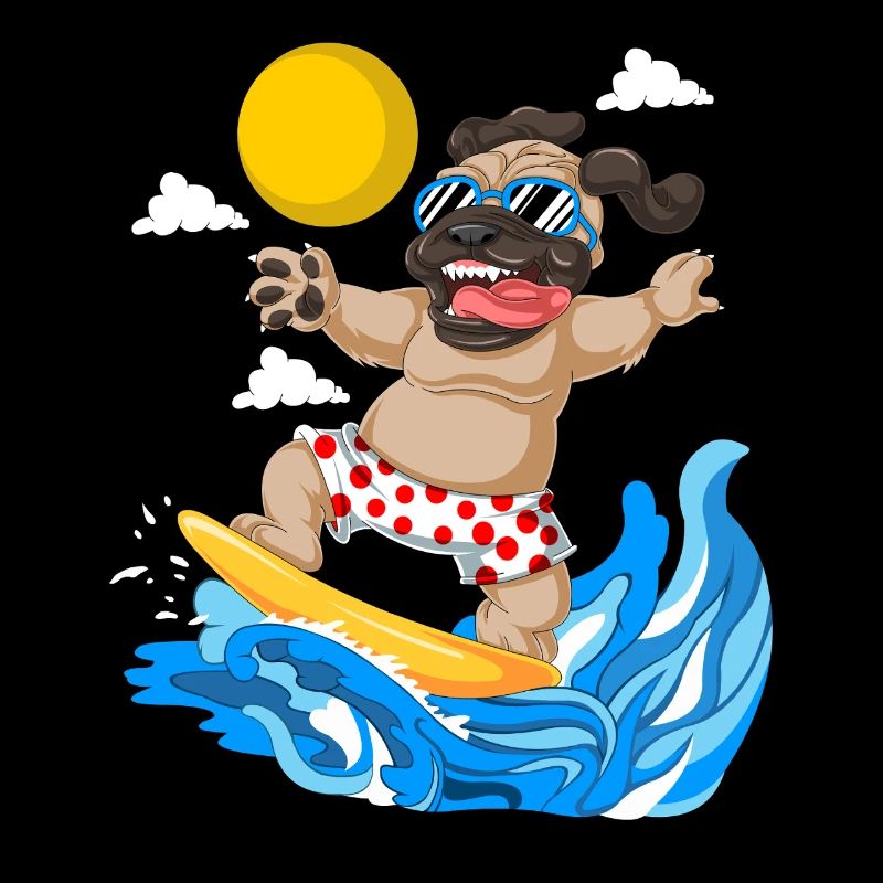 Pug Surfing Summer Beach Tee