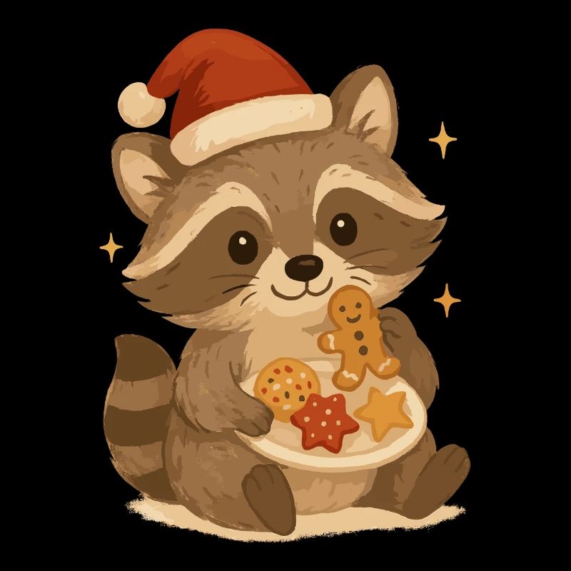 Weihnachts Waschbär mit Plätzchen