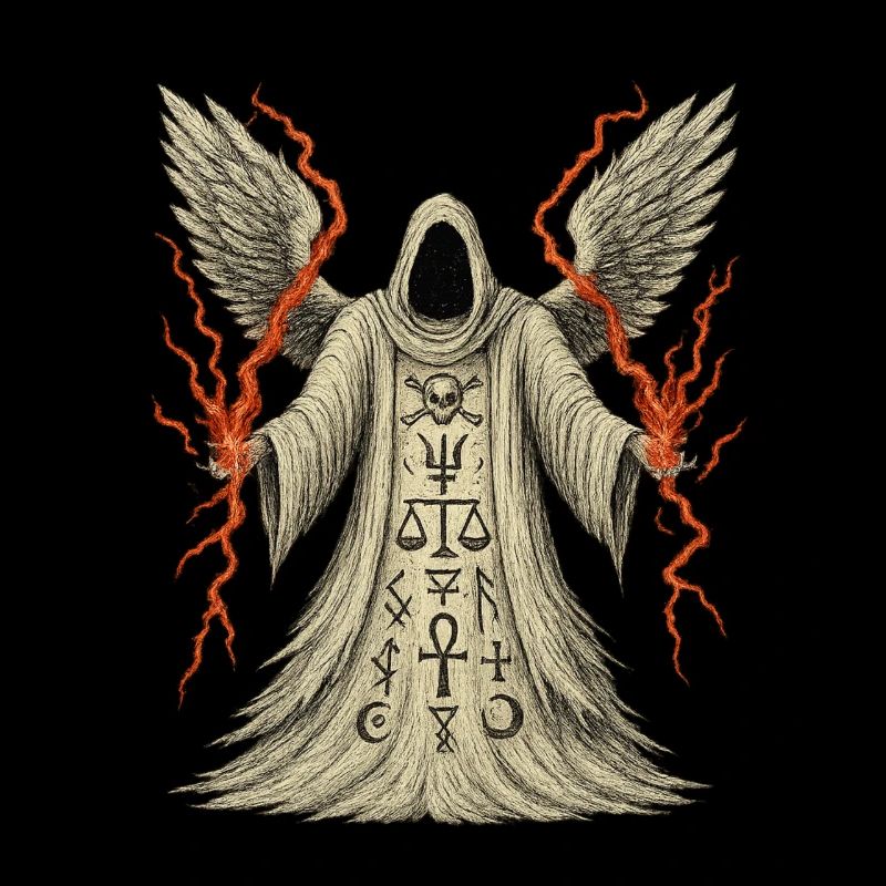 Hooded Grim with Wings and Runes