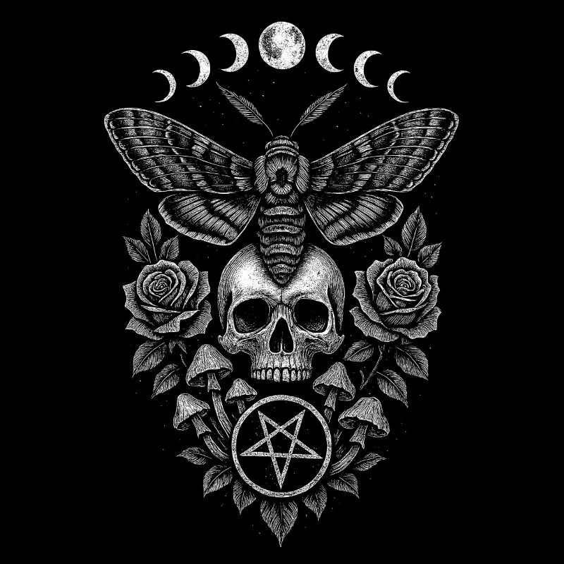 Phases de lune papillon de nuit crâne Art occulte