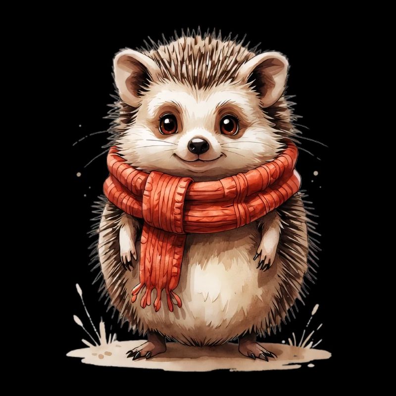 Hérisson d’hiver avec écharpe rouge