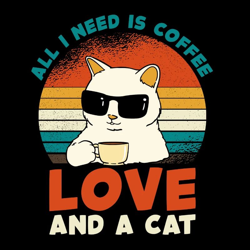 Coffee Cat Love Retro