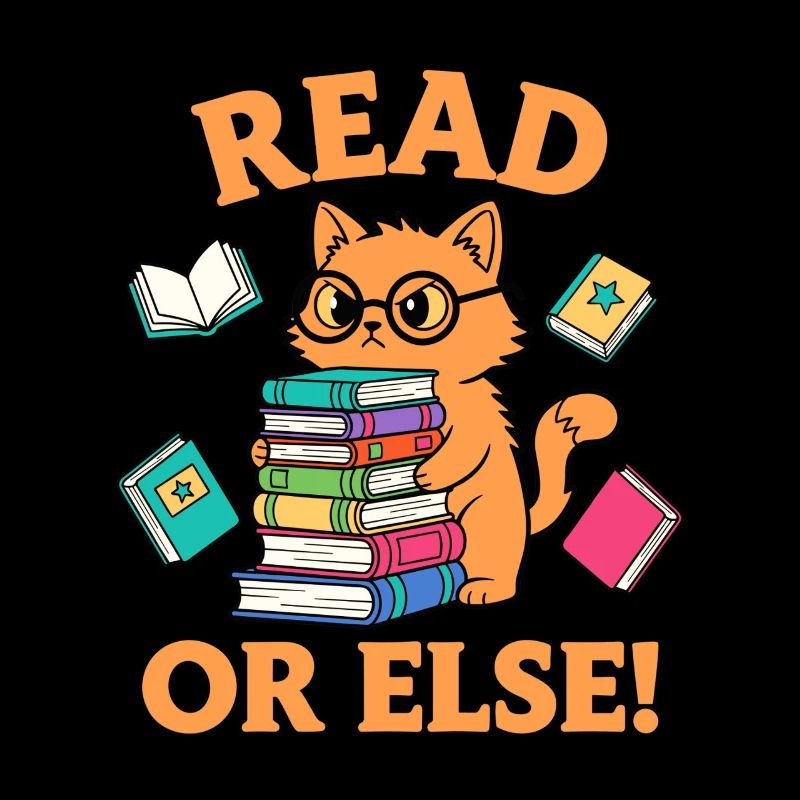 Funny Reading Cat with Books Read or Else!