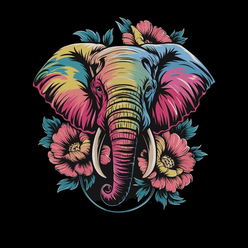 Bunter Elefant mit Blumen Boho Tierliebe Ethno