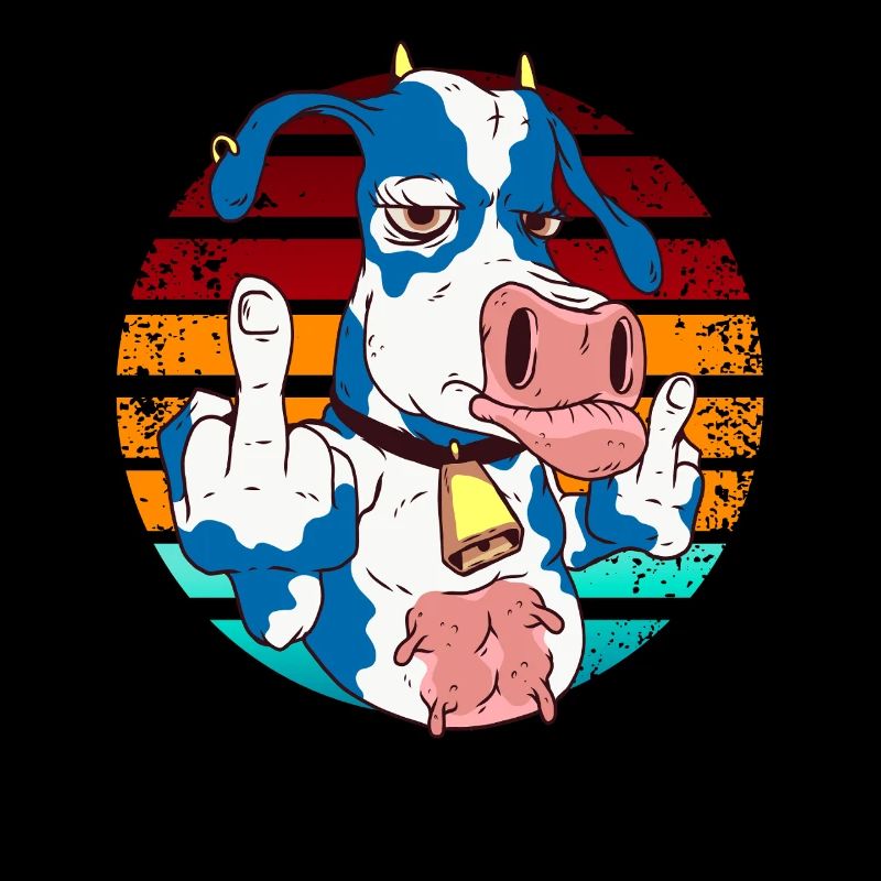 Kuh mit Mittelfinger im Regenbogen