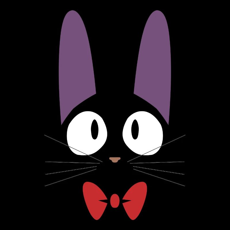 Chat Jiji noir mignon avec nœud papillon rouge