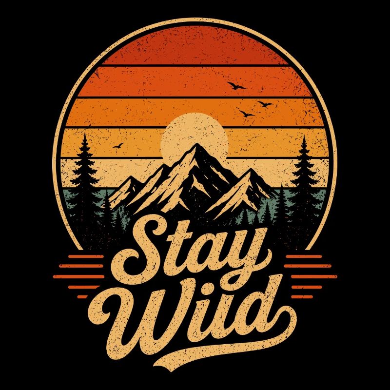 Stay Wild Retro Mountains Vintage Sunset