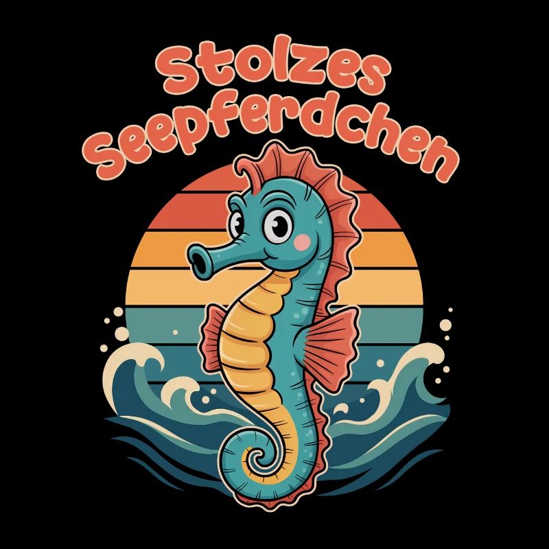 Stolzes Seepferdchen Schwimmen Retro Design