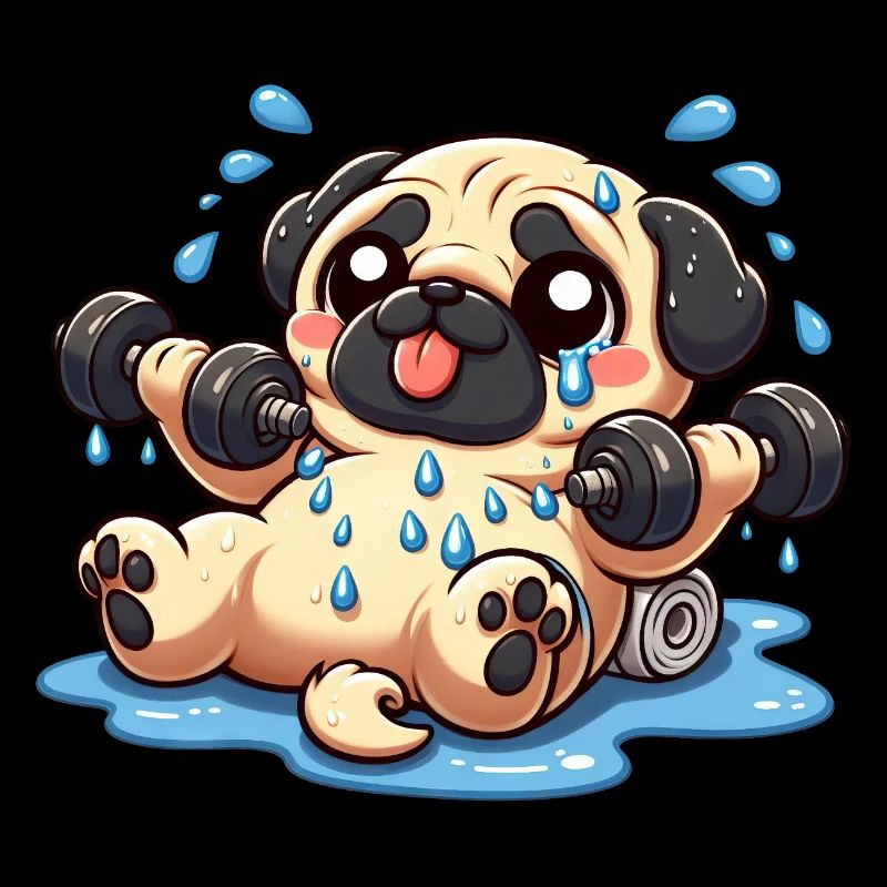 Cute Pug Cartoon Weights Dumbbell Training