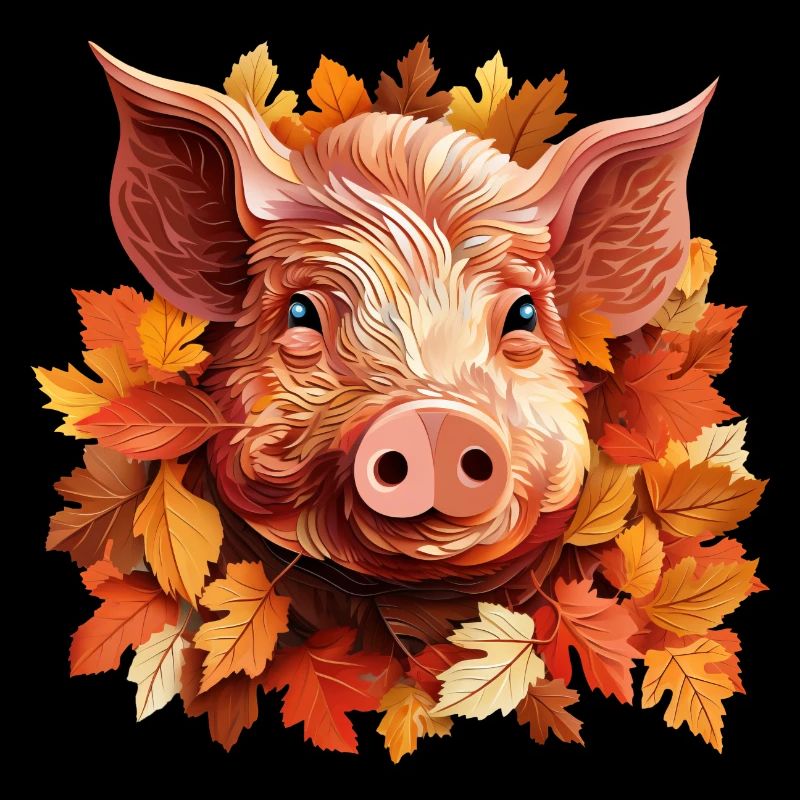 Visage de cochon dans les feuilles d’automne colorées