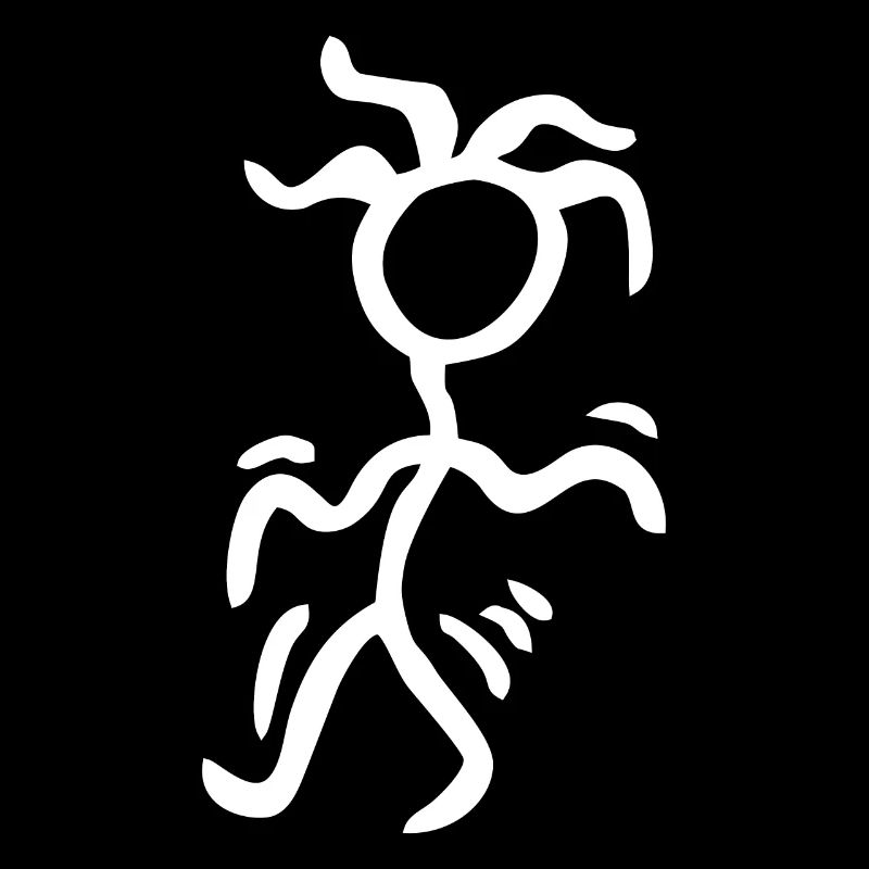 Dancing stick figure with wild hair