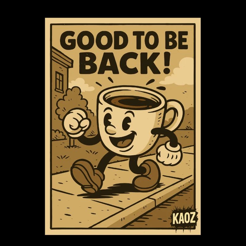 Cheerful coffee cup walks