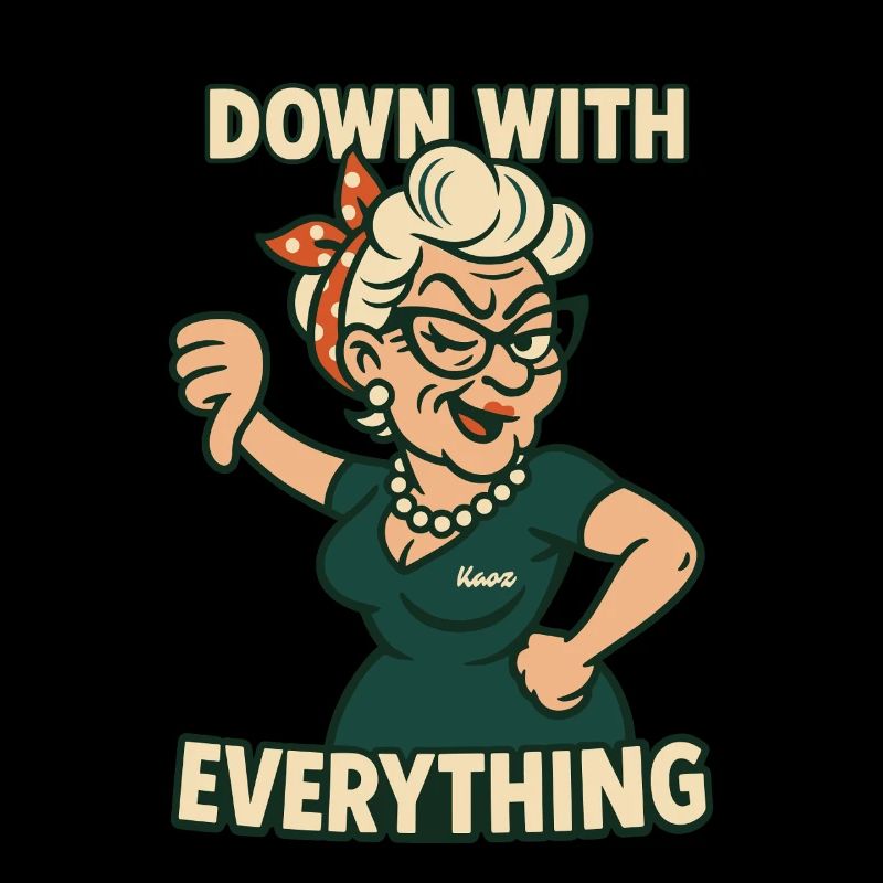 Naughty granny with thumbs down: against everything