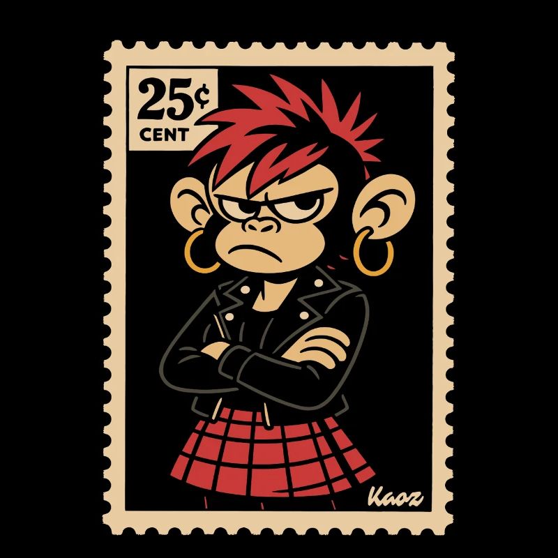 Punk Affe Mädchen im Briefmarken Look