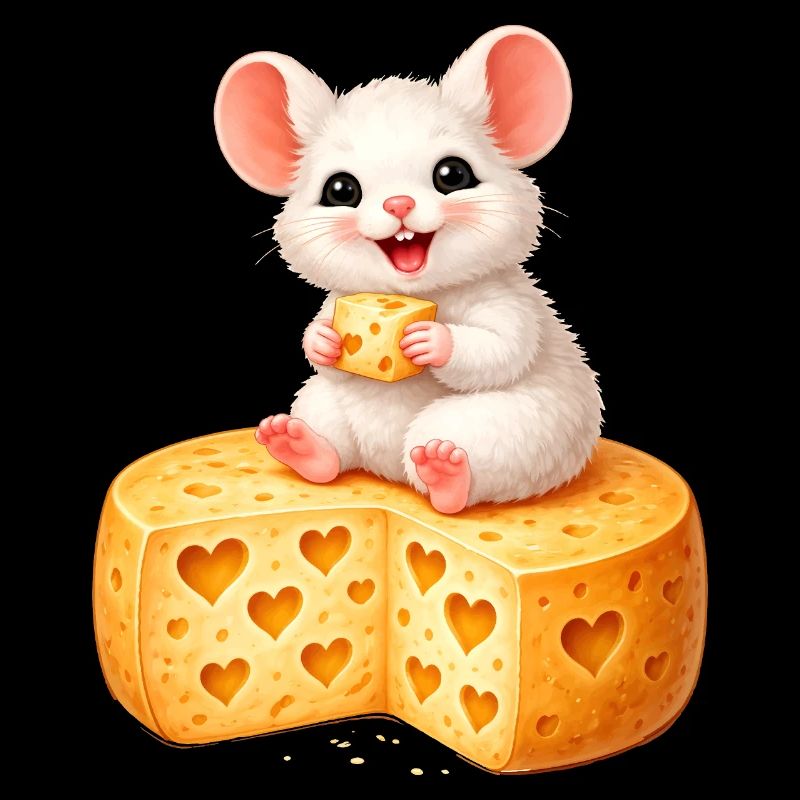 Süße Maus auf Käse mit Herzlöchern Illustration