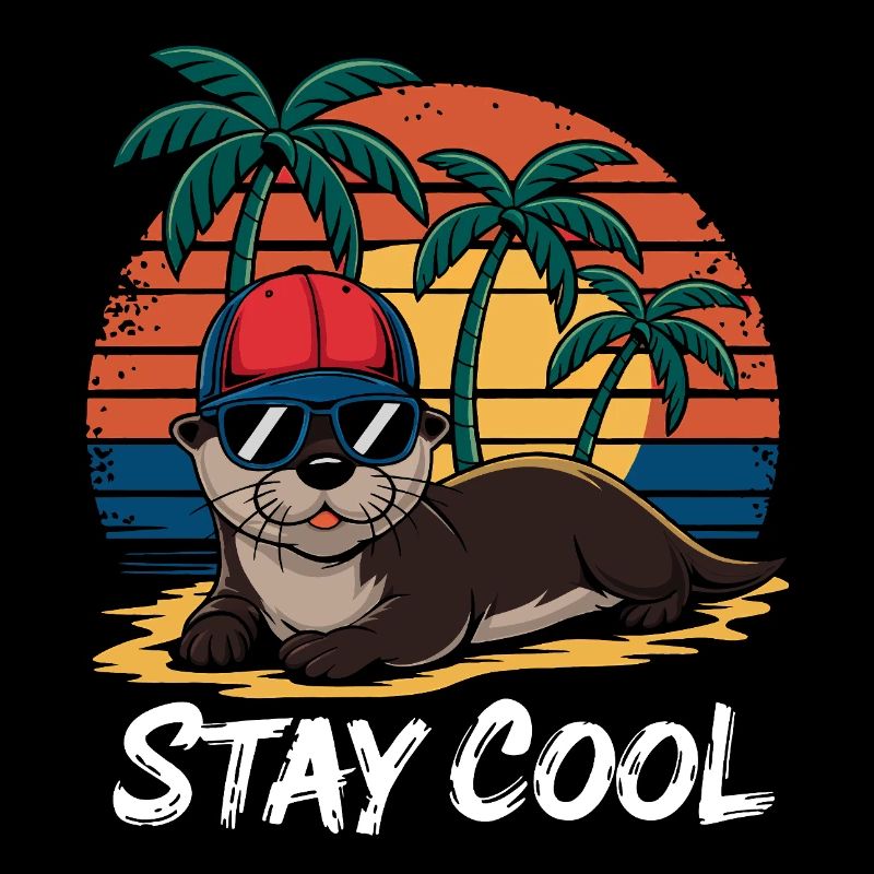 Otter mit Sonnenbrille und Basecap am Strand