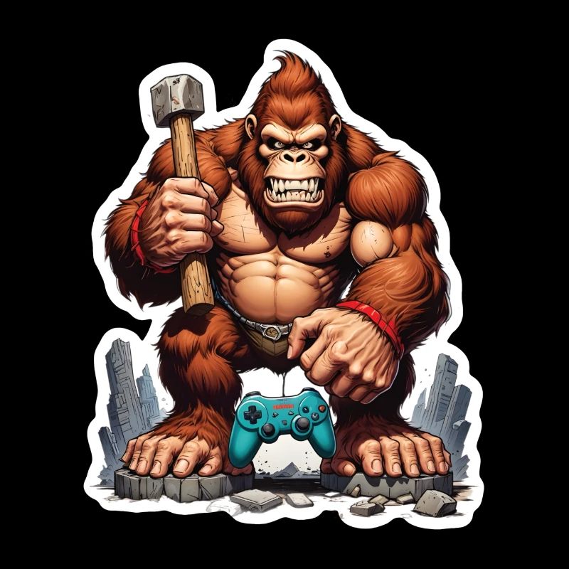 Retro Gamer Gorilla mit Controller Konsolenspiele