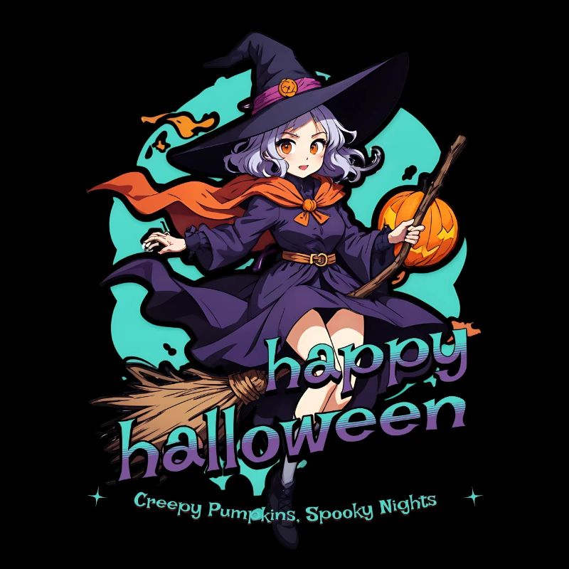 Mignonne sorcière avec balai et chauves-souris