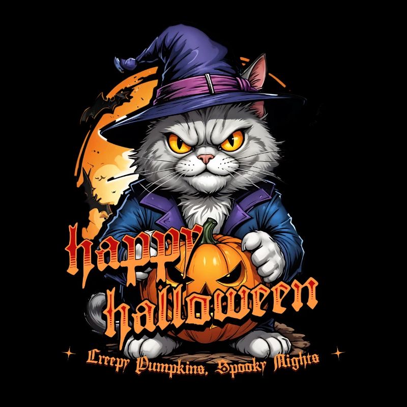 Chat d’Halloween avec citrouille