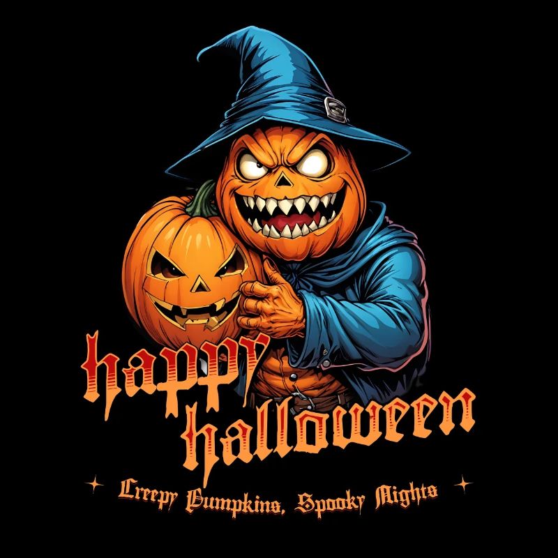 Halloween citrouille sorcière chapeau minuit