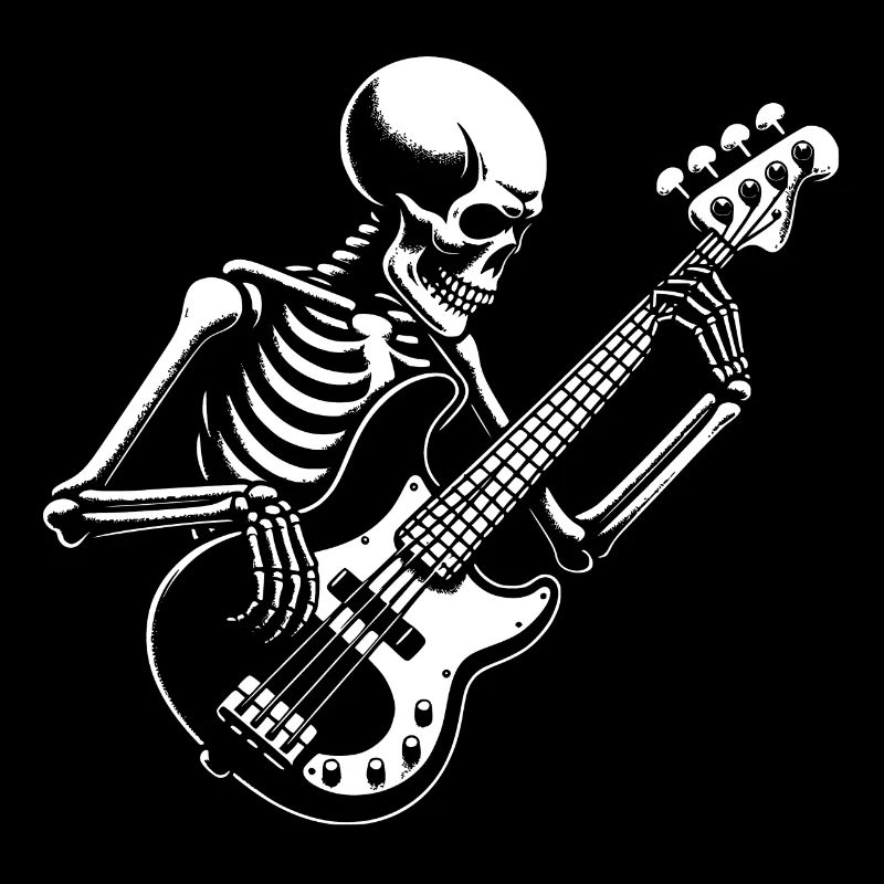 Squelette avec guitare basse. Conception de basses cool