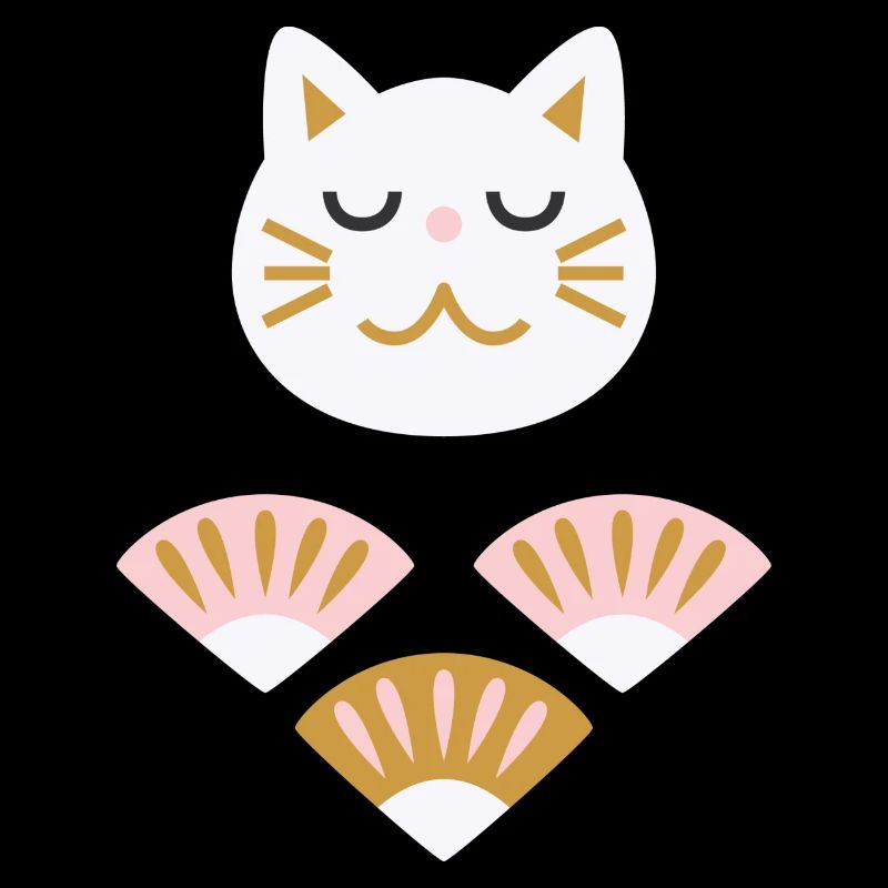 Japanische Katze mit Fächern L weiß