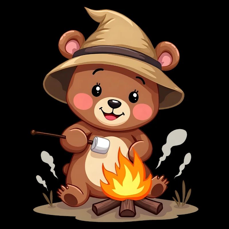 Camping Bear aime les friandises au feu de camp