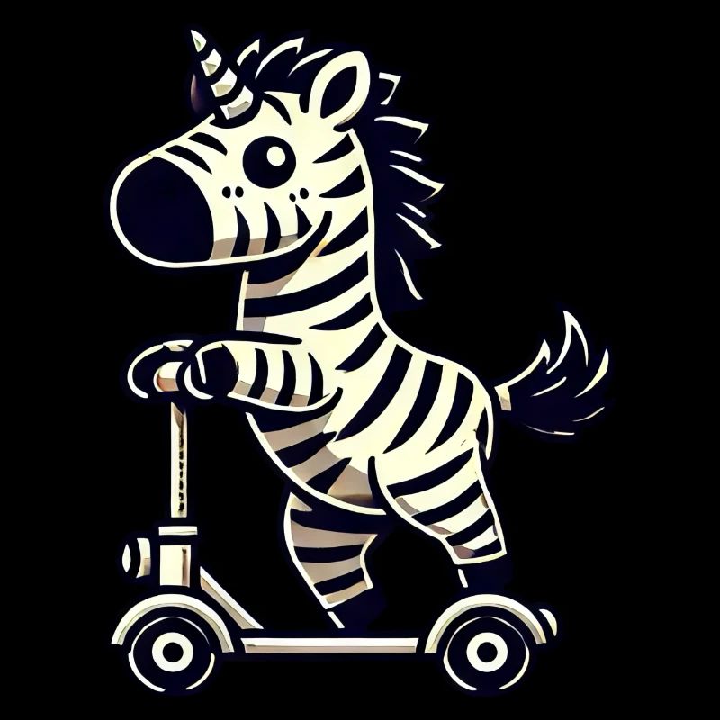 Zebra on scooter whimsical and funny