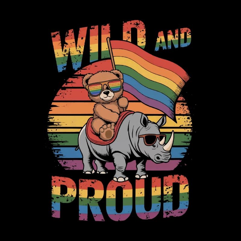 Teddy Bear Rides Rhinoceros LGBTQ Rainbow Flag