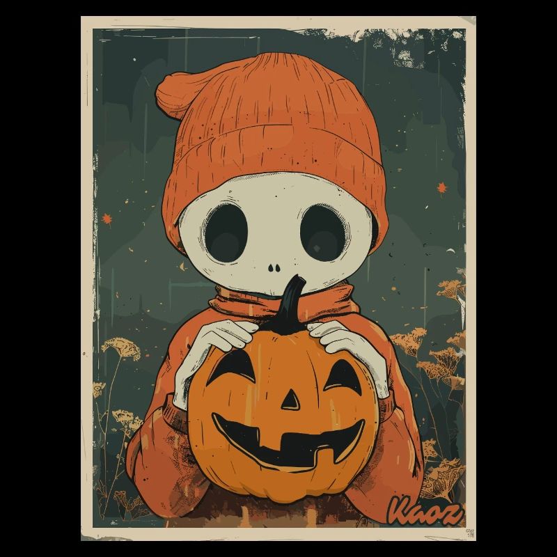 Cute skeleton with pumpkin – Halloween look