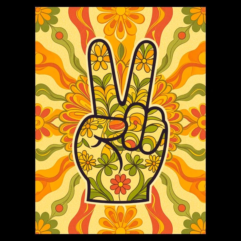 Geste de la main de paix rempli de fleurs