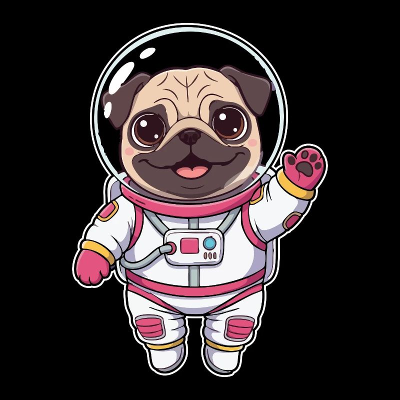 Süßer pinker Kawaii Mops-Pug-Astronautenhund