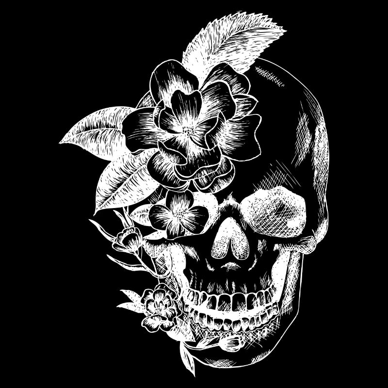 Schädel und Blumen